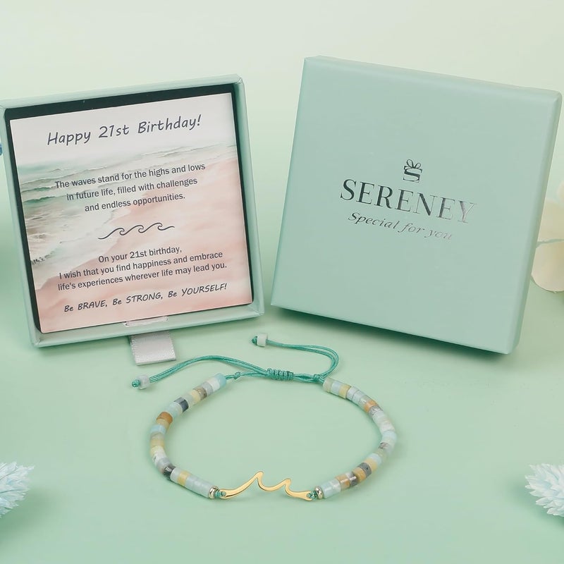 Sereney Birthday Gifts for Women, Wave Bracelet as 13th 16th 18th 21st 40th 50th 60th Birthday Gifts for Girls, Adjustable Natural Stone Bracelet as Valentines Day Gifts for Teen Girls Gifts Idea - Image 3